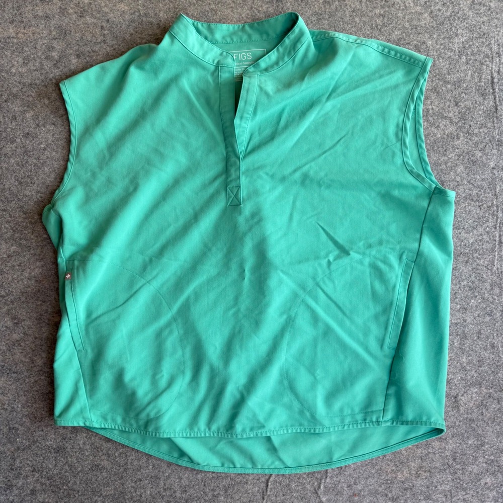 FIGS Technical Collection Women XL Green Sleeveless Split Neck Scrub Top Pockets